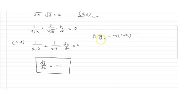 The sum of the intercepts made by a tangent to the curve `sqrtx+sqrty= 4` at point `(4,4)` on