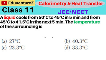 A liquid cools from 50°C to 45°C in 5 min and from 45°C to 41.5°C in the next 5 min. The temperature