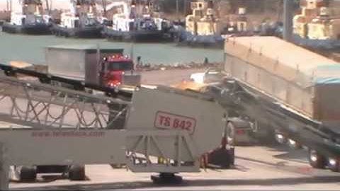 TS Radial Telescopic Shiploader and Truck Unloader loading a Handymax Vessel