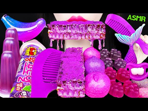 ASMR PURPLE FOODS *EDIBLE HAIR BRUSH, BIRD GLASS, HONEYCOMB 먹는 빗, <strong>새소리</strong> 물병, 벌집꿀 먹방 MUKBANG