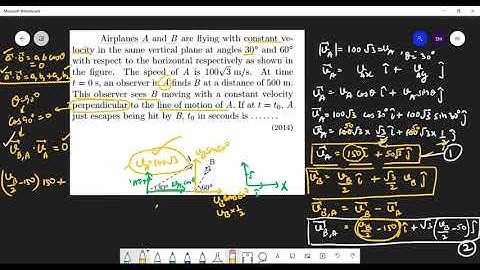 JEE advance numerical I Airplanes A & B are flying with constant velocity in the same vertical plane