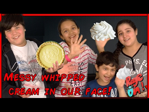 PIE FACE CHALLENGE!!!  MESSY WHIPPED CREAM IN THE FACE GAME 