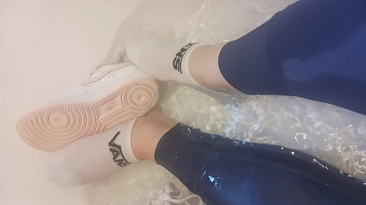 Nike AF1s and white Vans Ankle Socks wet in Bath