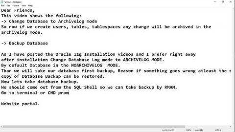 Oracle 11g Database Backup after fresh install #oracle#11g#RMAN#backup#SQL#NOARCHIVELOG#ARCHIVELOG#