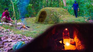 Night Camping in the Wild Jungle Build Warm Dugout Shelter   Bushcraft Survival Shelter, Asmr, Diy