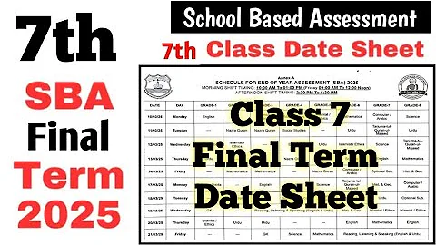 7th Class Sba Final term date sheet 2025 | School based assessment date sheet final term class 7