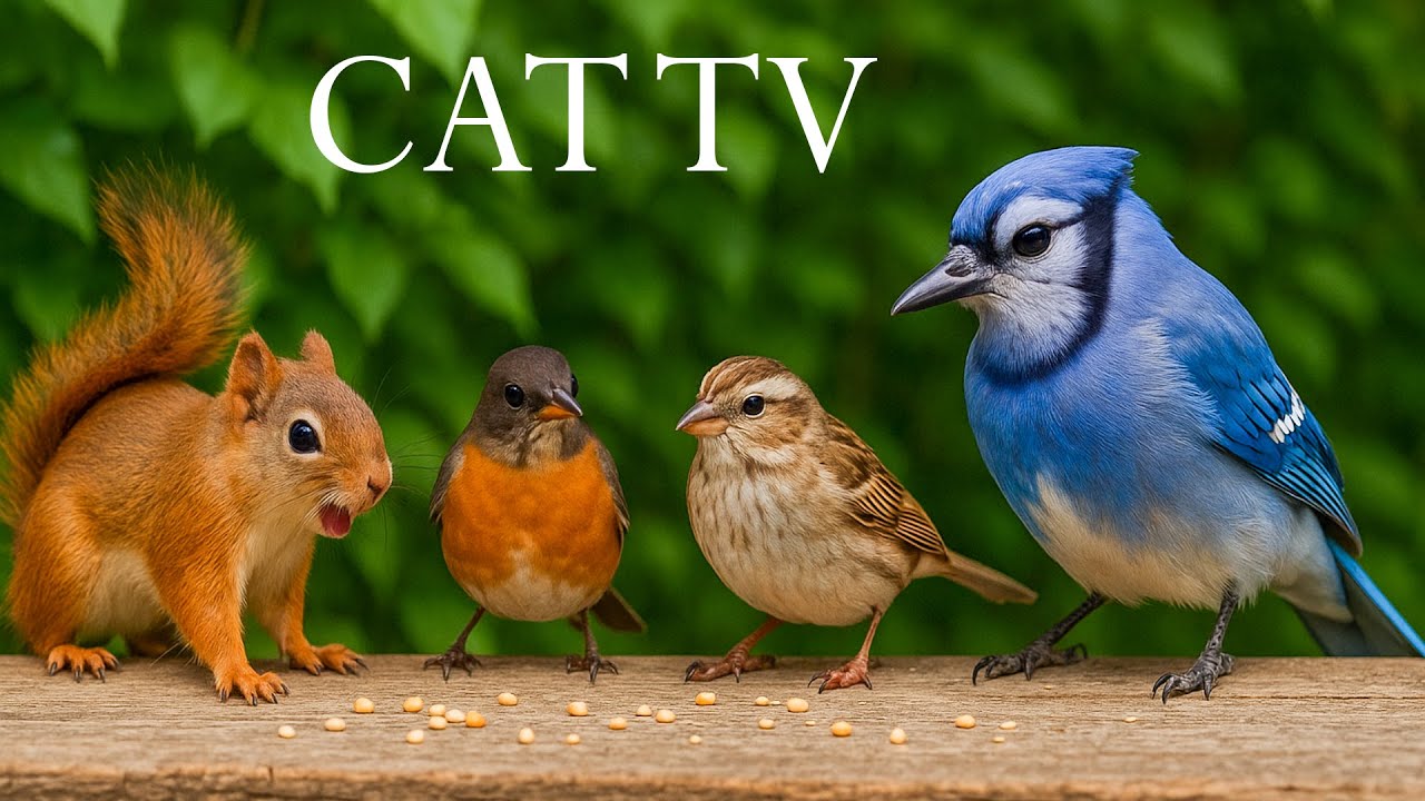 Cat TV for Cats to Watch – Squirrel & Garden Birds Chirping in Nature Ambience 🐿️🐦 4K Cats Game
