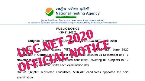 NTA UGC NET 2020 OFFICIAL NOTICE FOR FINAL ANSWER KEY.