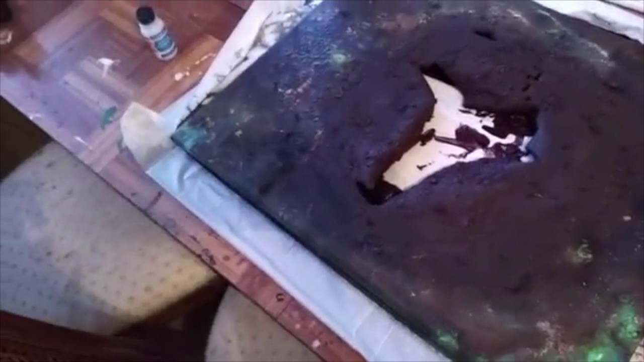 Artwork canvas destroyed. Potassium Permanganate fluid painting experiment YouTube