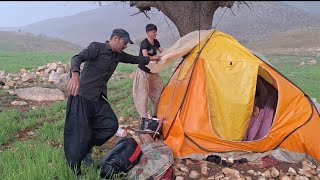 Displacement of Narges and Mohammad in a severe storm: taking shelter in a tent