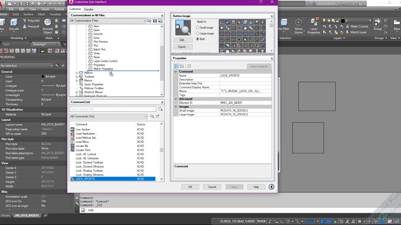 ACAD support Lock All Viewports and add to QAT