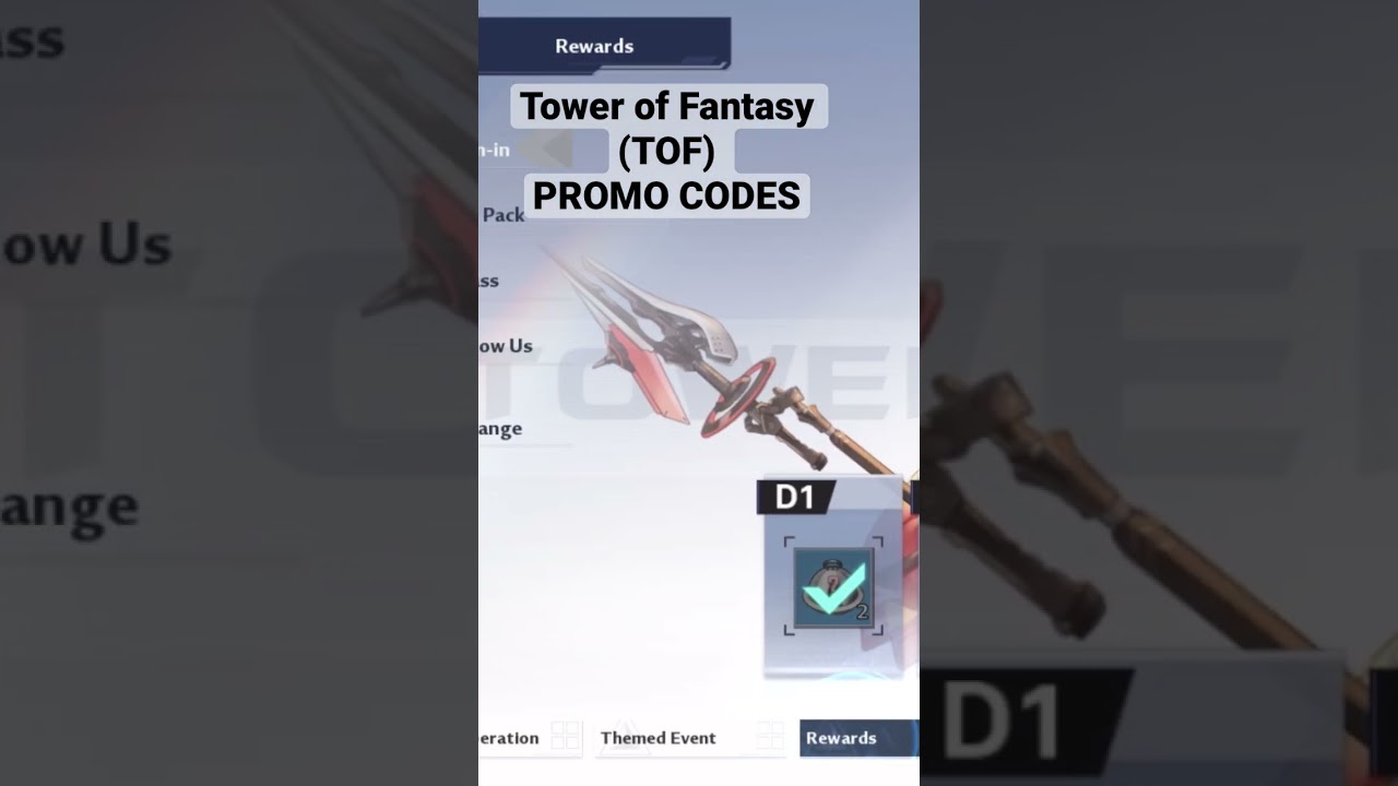 Promo codes Tower of Fantasy TOF Promocode