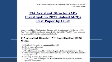 FIA Assistant Director AD Investigation  2022  Solved  MCQs Past Paper by FPSC