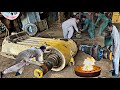 These guys using amazing skills for repair stone crusher machine excellent teamwork for restoration