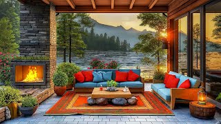 Cozy Porch Spring Ambience by Lakeside  Smooth Jazz Music and Nature Sounds for Sleep, Relax, Work