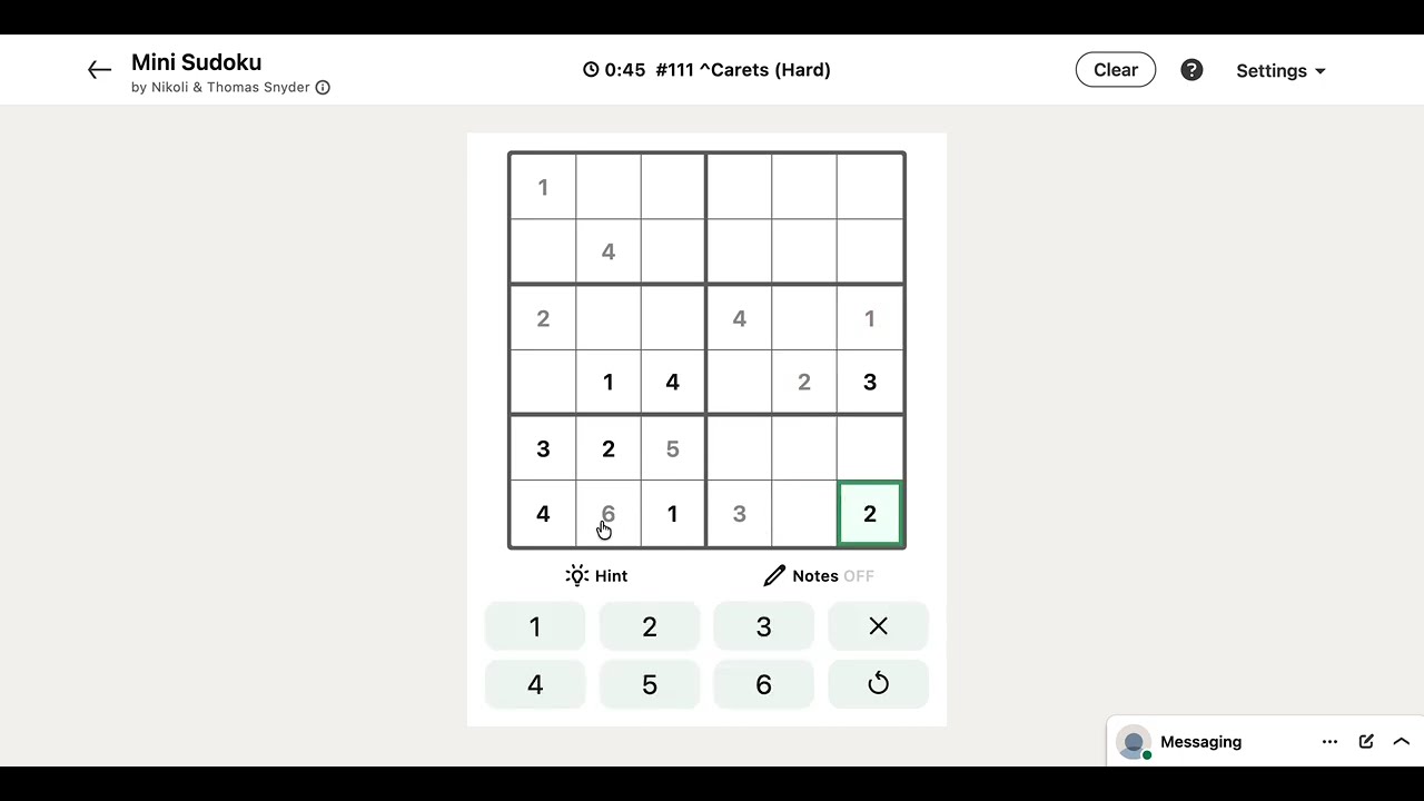 LinkedIn Mini Sudoku Answer Today #111 ^Carets