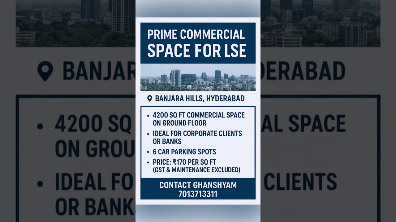 Prime Commercial Space for Lease in Banjara Hills, Hyderabad | 4200 Sq Ft