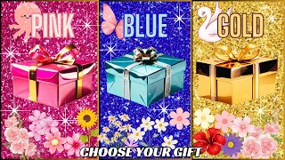 Choose your gift🎁😍💙💖🤮3 gift box challenge Pink, Blue,Gold #chooseyourgift #pickonekickone #3giftbox