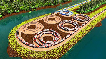 Sharp Turn Railway Track 12 Turns‼️Extreme Riverside Rail Track⚠️Train Turns🚇Trainz Simulator 2019