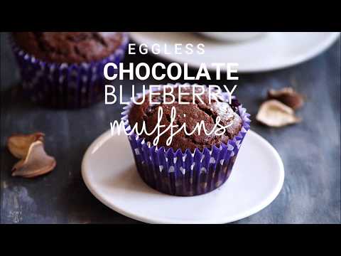 Eggless Whole Wheat Chocolate Blueberry Muffins Recipe