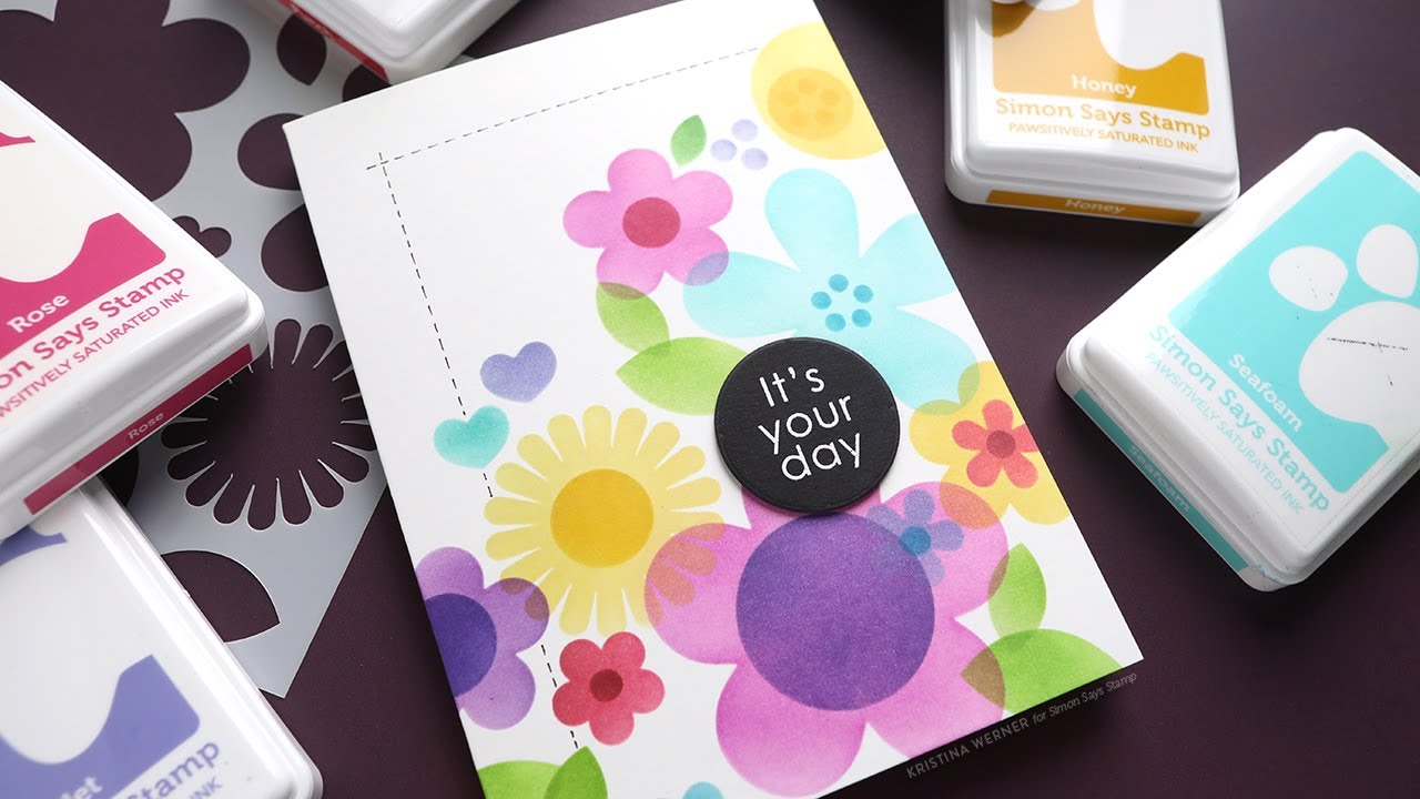 Colorful Stencil & Ink Blending Flower Card with Kristina Werner |