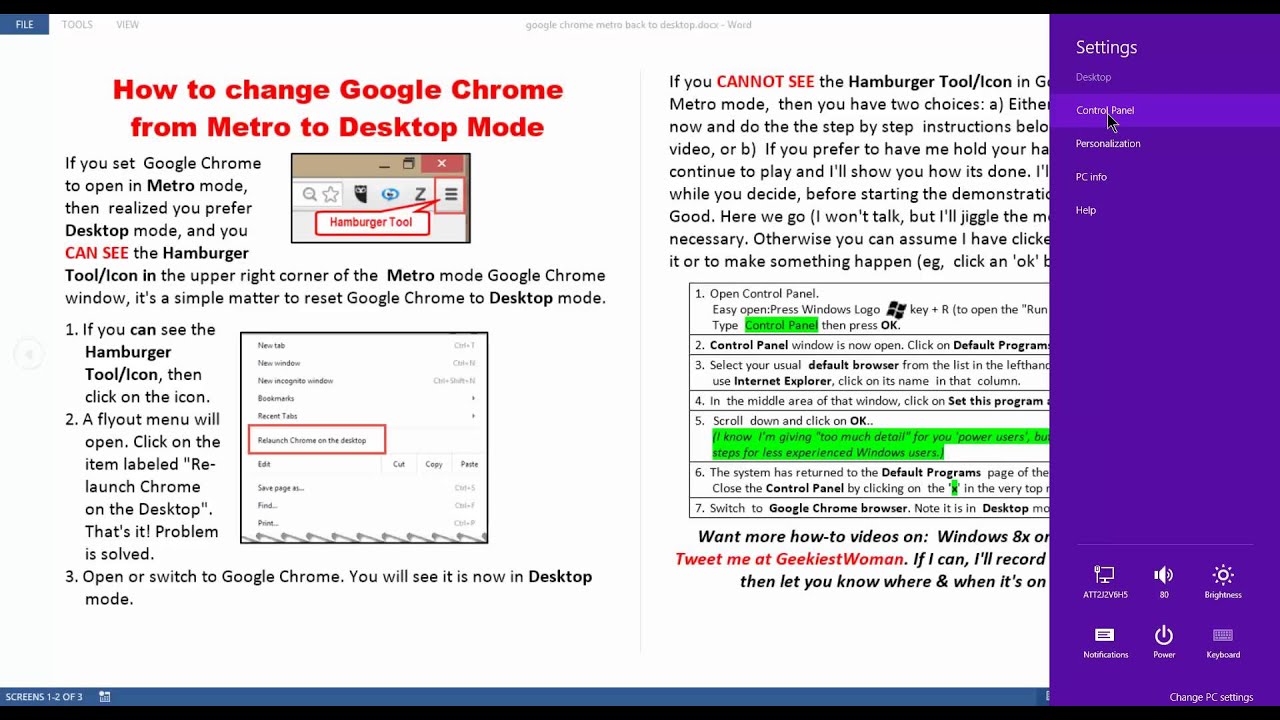 Switch Google Chrome From Metro To Desktop Mode Youtube