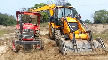 Jcb 3dx eco working with Mahindra yuvo tech plus 575 !! mahindra sarpanch 585 // village for work
