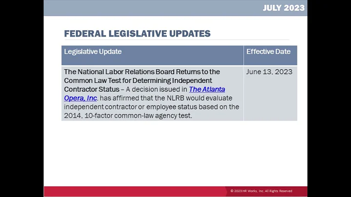 July 2023 - NLRB Returns to the Common Law Test for Determining Independent Contractor Status