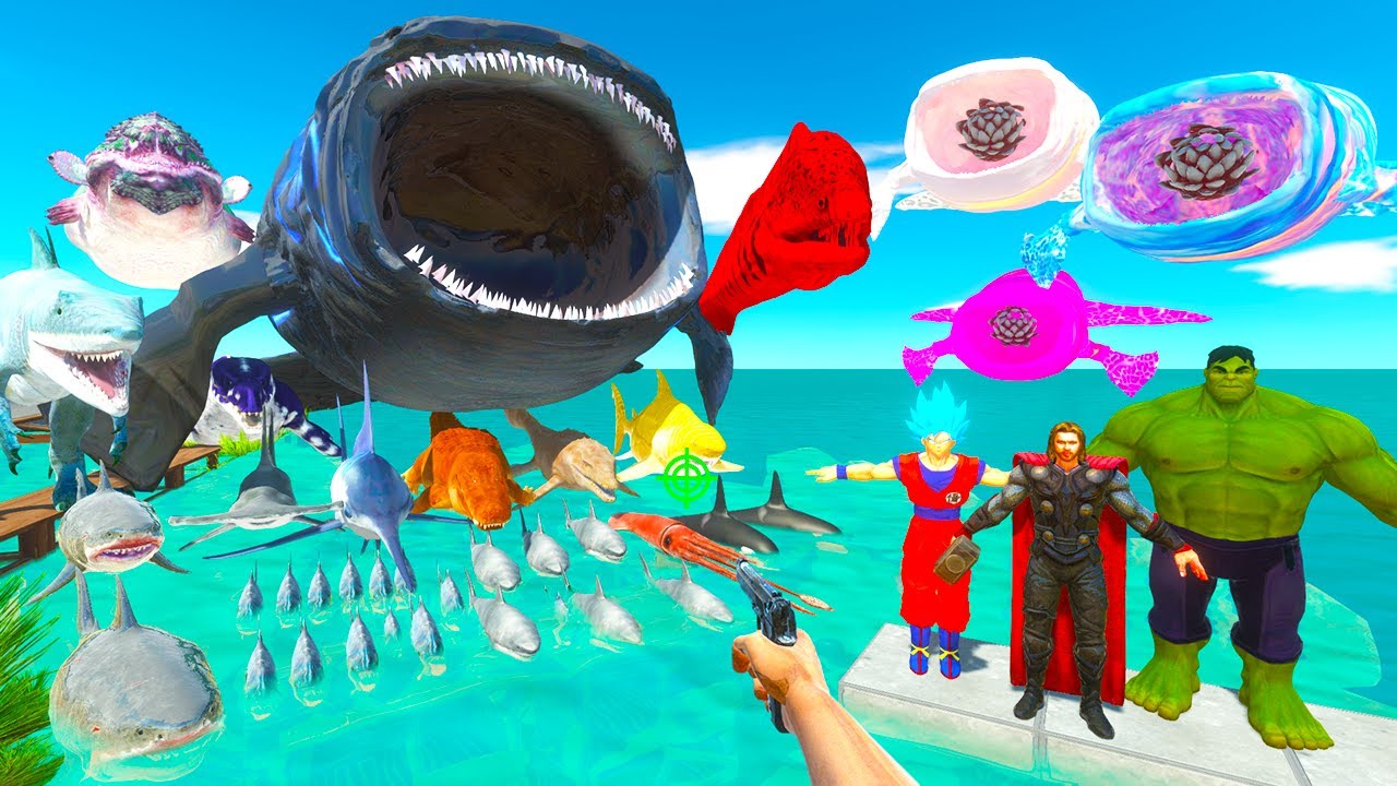 Parkour Rescue Around Aqua Park and Fights Giant Sea Monsters - Animal Revolt Battle Simulator