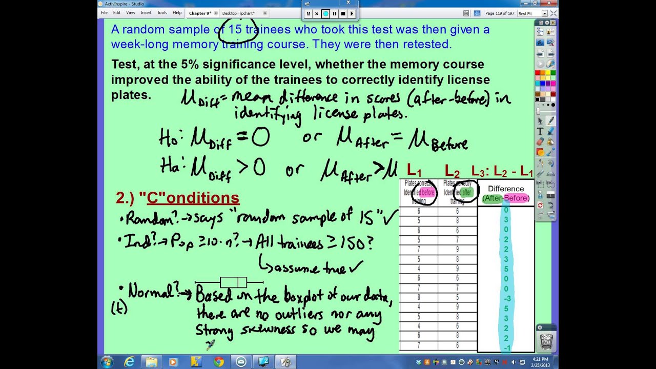 Chapter 9, Lesson 12 Matched pairs t Test for µ YouTube