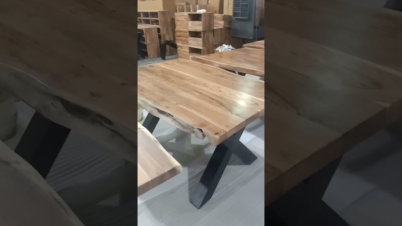Acacia Live Edge Solid Wood Top With Industrial Design Iron Leg Dining Table 