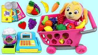 Paw Patrol Baby Skye & Baby Marshall Toy Grocery Shopping Cart & Cash Register for Healthy Fruits!