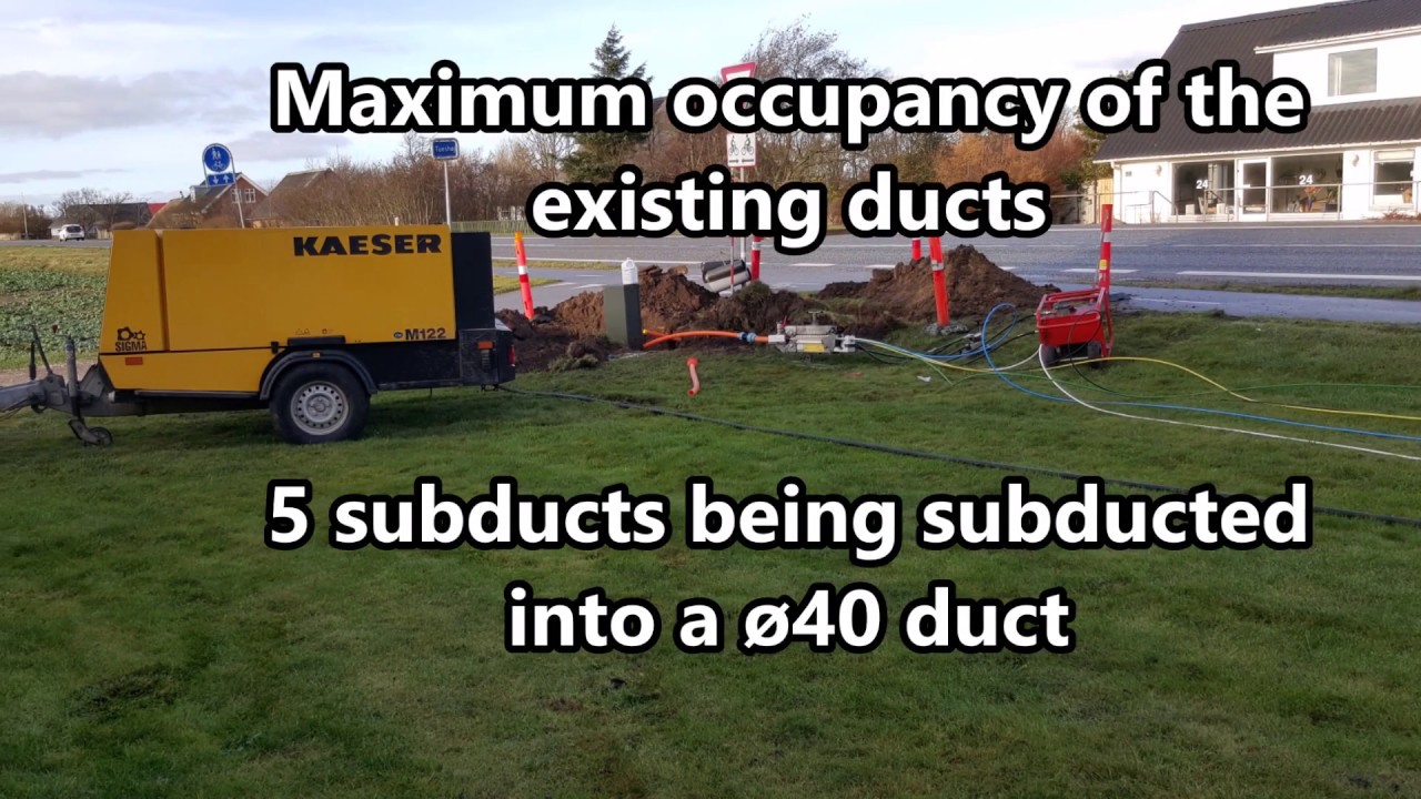 Blow-in of microducts, relining or subducting. Microducts for fiber beeing installed.