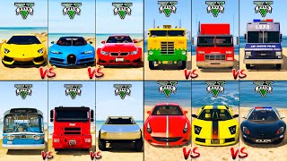 Bugatti Chiron vs Tesla CyberTruck vs Police Van vs Ferrari California - GTA 5 Mods Cars Compilation