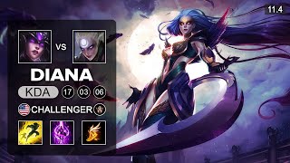 Diana Mid vs Syndra - NA Challenger Patch 11.4