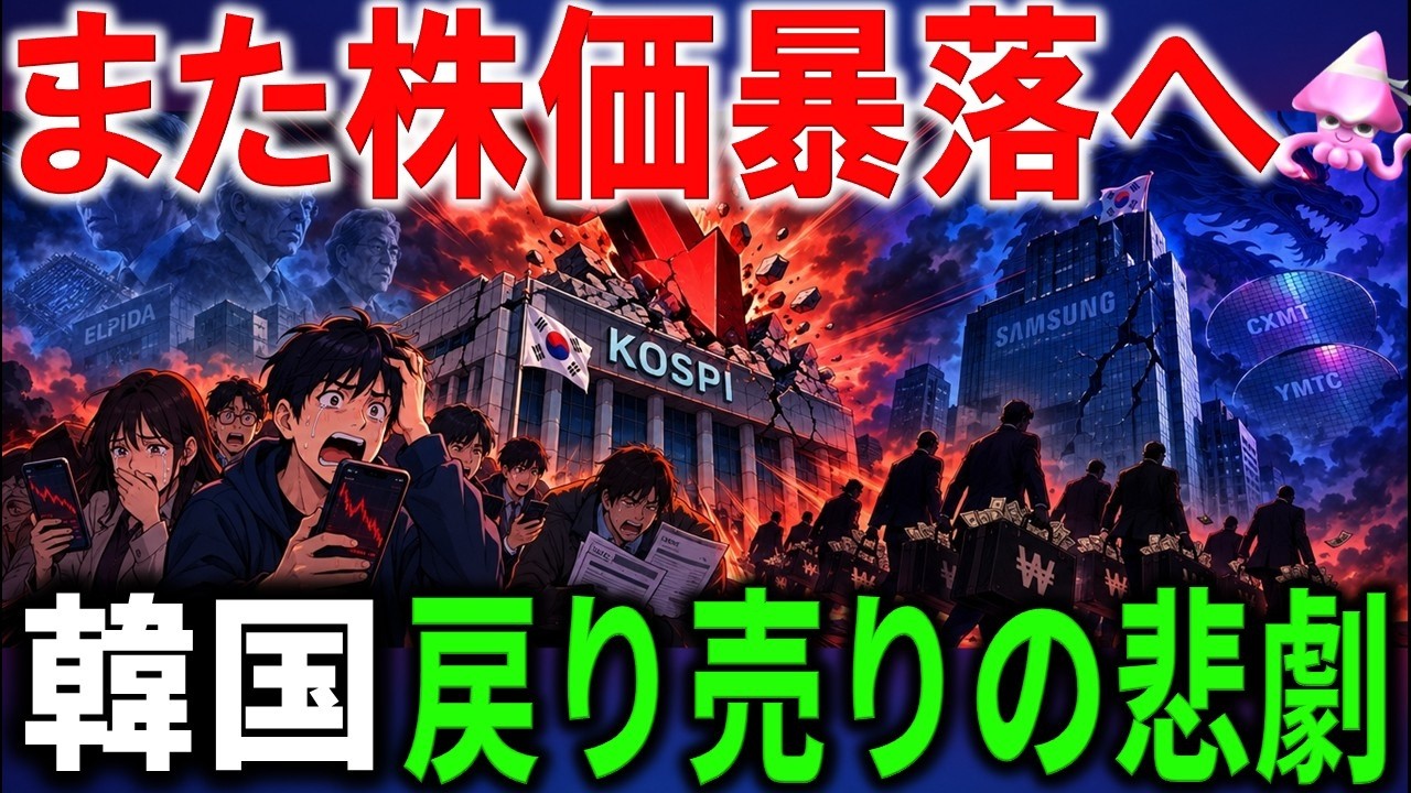 【韓国半導体ショックへ】韓国株、反発したと思ったら外国人の戻り売りで6日続落⇒買い支えてきた個人まで逃げ出すｗｗｗ半導体企業の自社株買い枠も終焉。一方、韓国政府は法人税2倍の予算で強気のまま