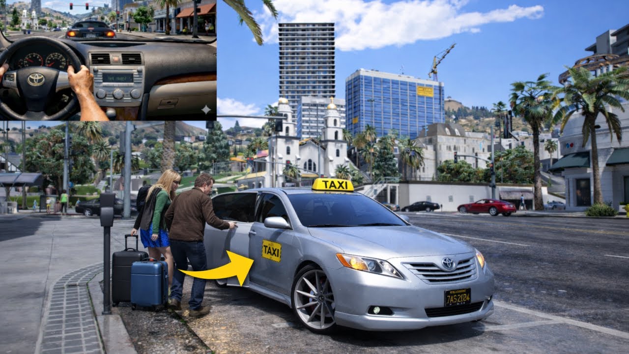 GTA 5 - Realistic Taxi Driving Job in TOYOTA Camry | POV Drive