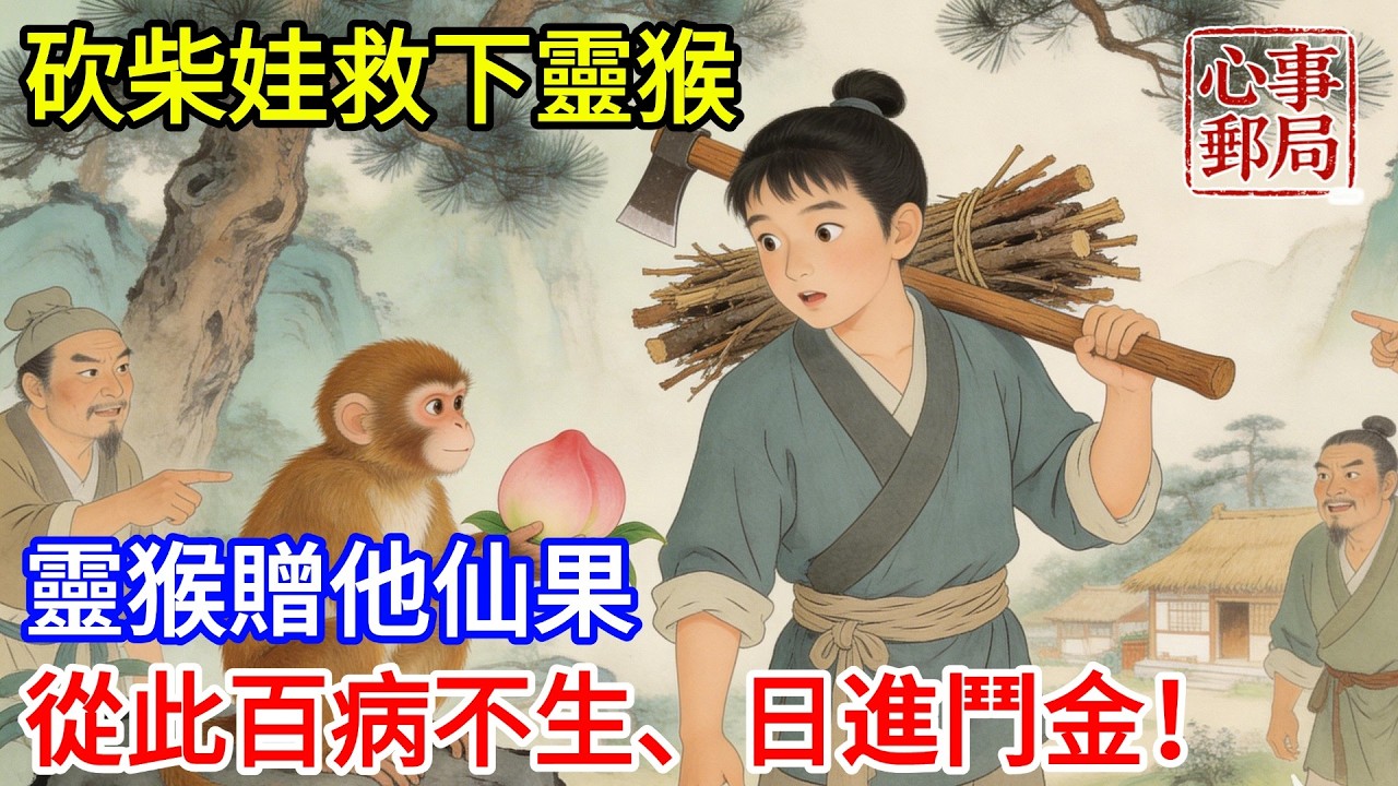砍柴娃救下被獵人困住的靈猴，被笑多管閑事，靈猴贈他仙果，從此百病不生、日進鬥金！【心事郵局】#民間故事#傳統故事#故事頻道#聽書#睡前故事#情感
