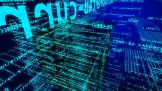 glowing light blue abstract programming code background on dark software or script development conce