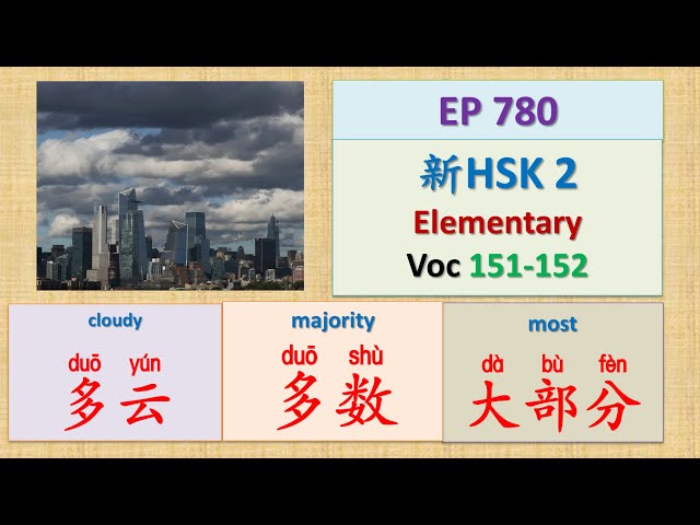 [EP 780] New HSK 2 Voc 151-152(Elementary): 多数、多云、大部分|| 新汉语水平3.0- 初级词汇2 || Join My Live