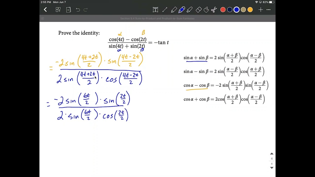 Sum-to-Product Formula used to Verify Identity | Cosine-Cosine, Sine ...