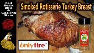 Smoked rotisserie turkey breast done on the onlyfire kit directions 1.
brine over night 2. drain and rinse 3. dr...