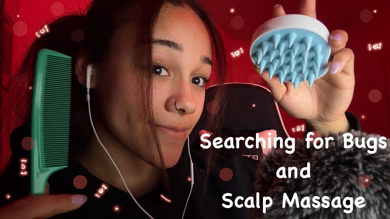 [ASMR] searching for bugs/scalp massage(spray bottle, mouth sounds ...