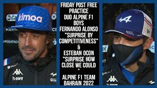 FERNANDO ALONSO & ESTEBAN OCON DUOS ALPINE F1 BOYS FREE PRACTICE BAHRAIN GP 2022