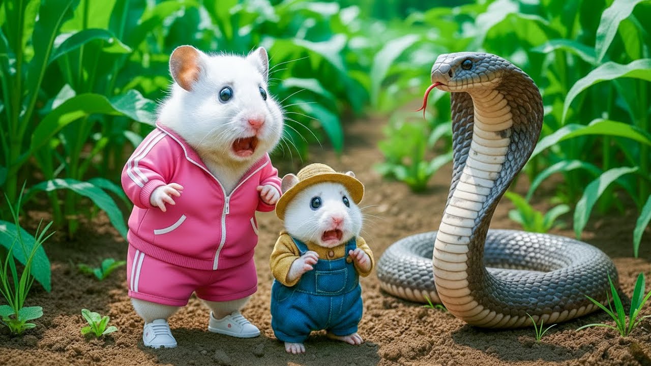 Mama Hamster And Baby Hamster Get Scared By A Giant Cobra In The Garden! 🐹😱🐍| Cute Story