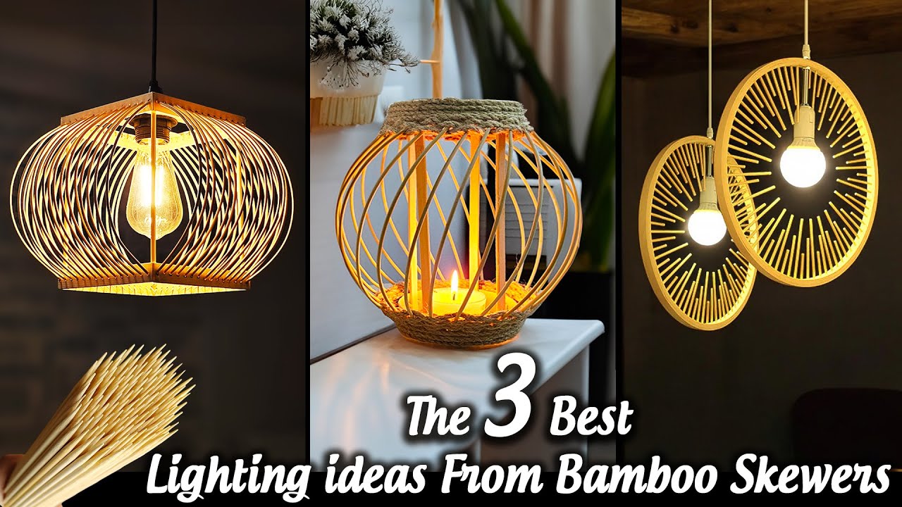 "3 лучшие идеи освещения из шампуров | Как сделать подвесной светильник из бамбука"