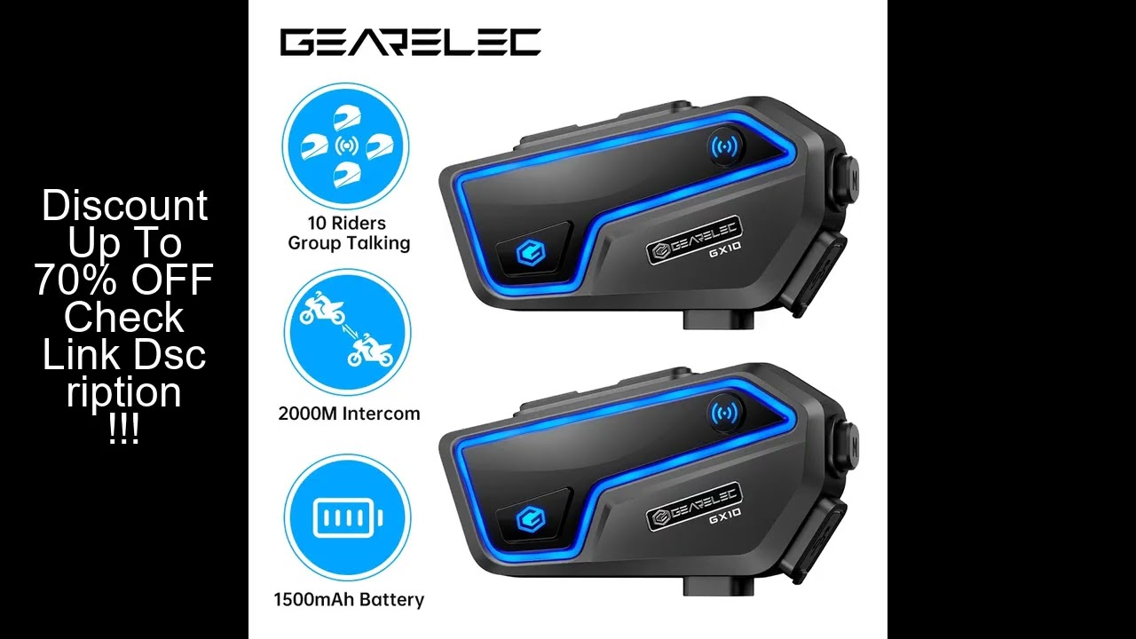 GEARELEC GX10 Bluetooth Motorcycle Intercom Helmet Headset 10 Riders Wireless BT Motorbike Interphon