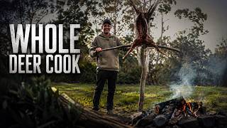Whole deer cook over open fire