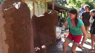 Plastering a Cob Wall Using a 3 Jet Mortar Sprayer