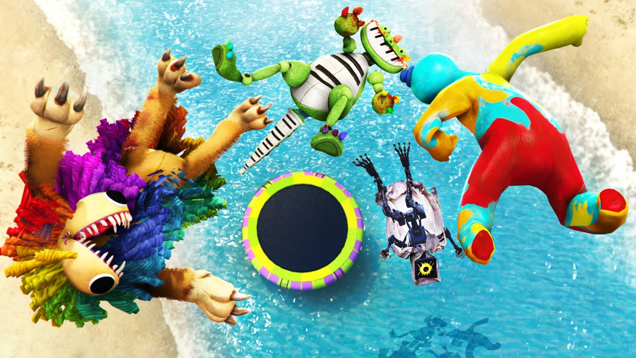 Poppy Playtime Group Crazy Water Tampoline Ragdolling and Jumping in GTA 5